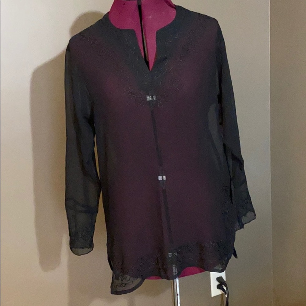 Sand N Sun Black Sheer Tunic Coverup (Size Small)